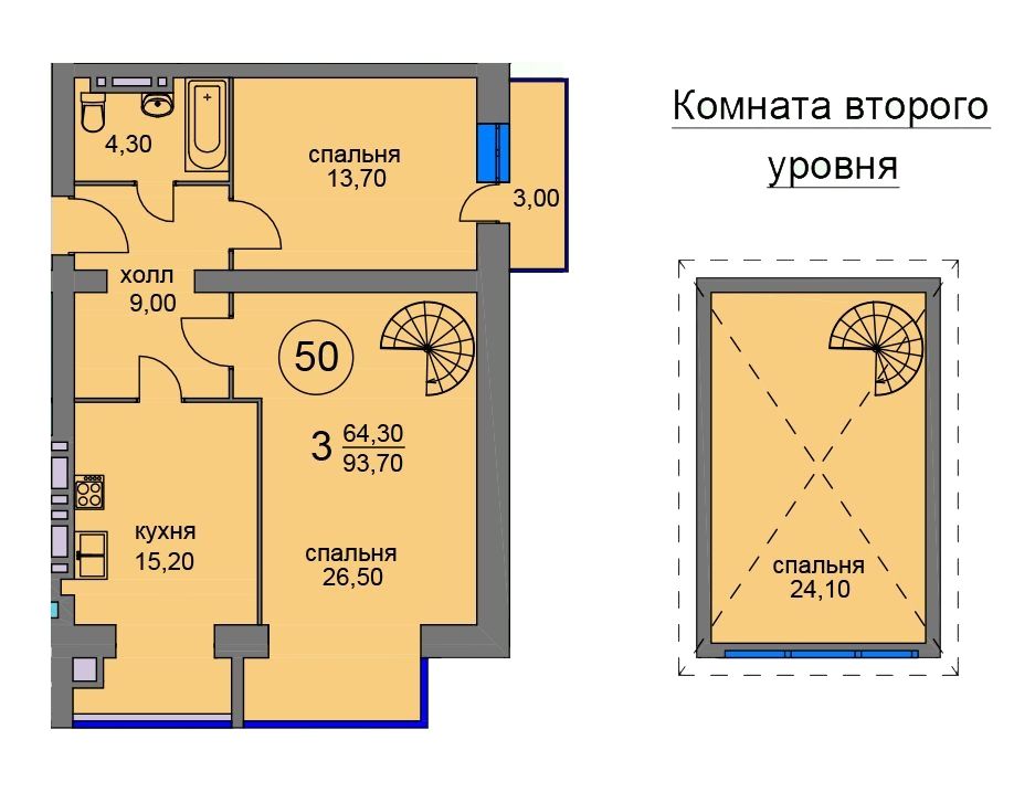3-кімнатна · 93,7 м²
